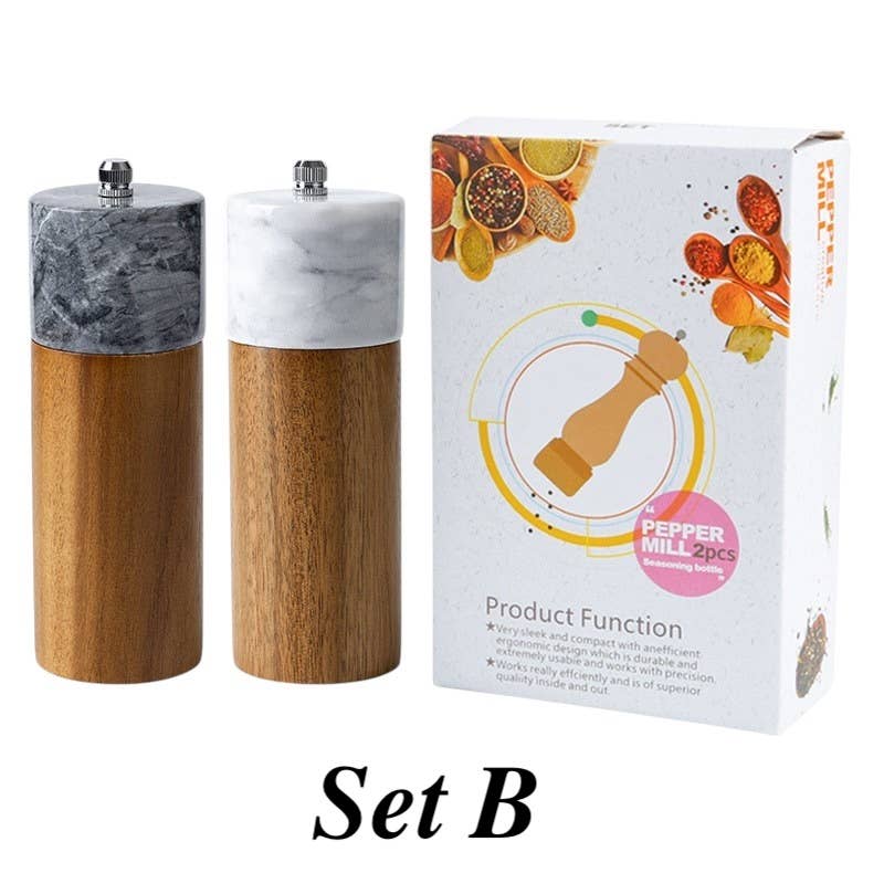 Homerely (We Cover All Import Duties) - Wholesale Spice Mill - Marble & Acacia Wood Spice Grinder Set1