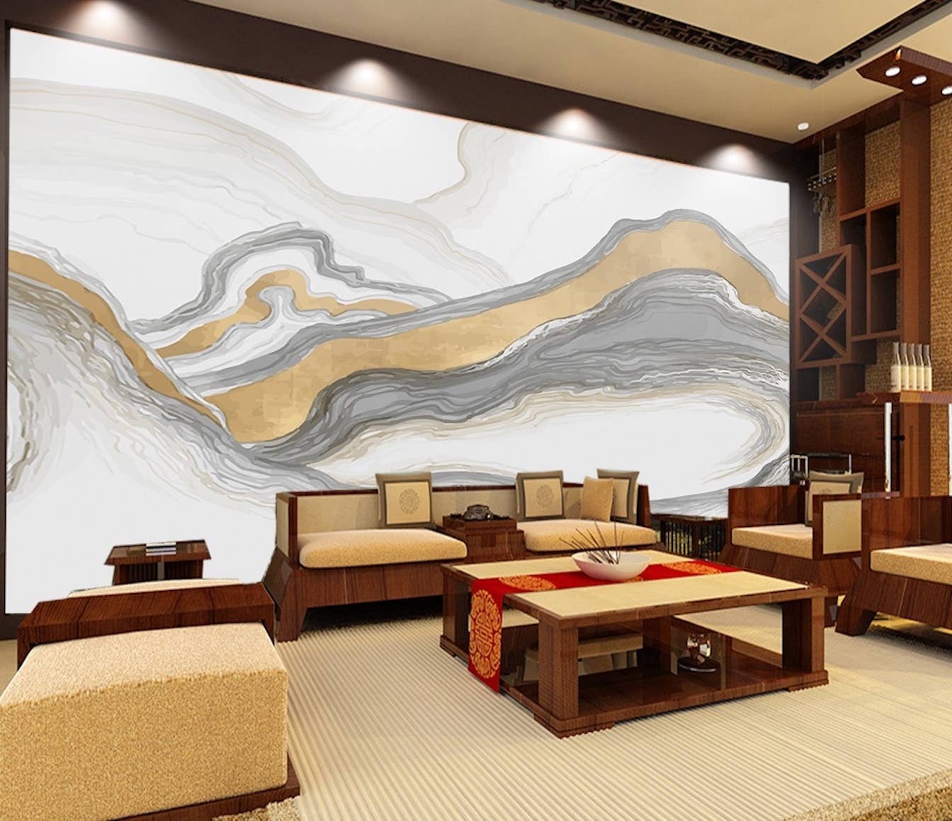 GK Home Decor - Wholesale Wallpaper - Gold Color Smoke Soft Gray Lines Wallpaper2