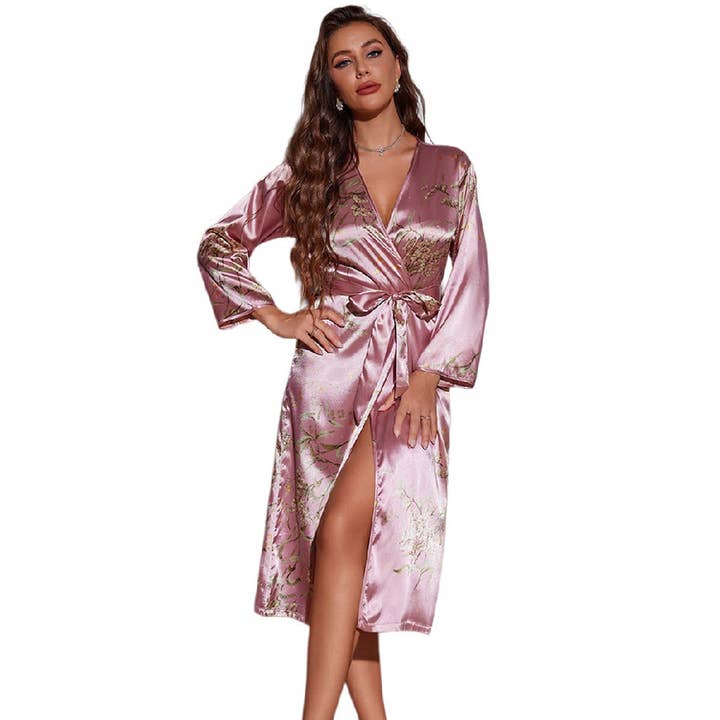 Funkyrel® Atzbranding Limited - Wholesale Lounge Romper - Women's - Yojams - Elegant Floral Robe Mid-length Loungewear7