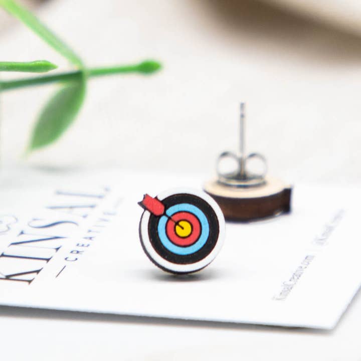 Kinsal Creative - Wholesale Stud/Post Earrings - Archery Target Wood Stud Earrings1