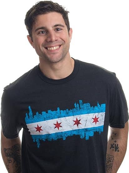 Chicago City Flag Skyline | Vintage Retro-Feel Triblend T-shirt for Men or Women for wholesale by Ann Arbor Tees