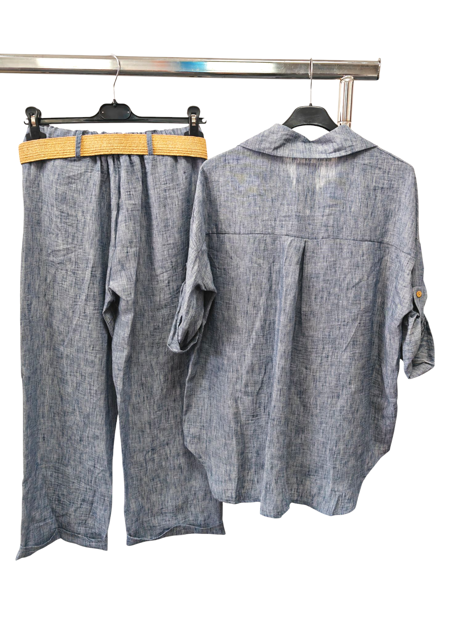 Superbia – Conjunto de top e calça (roupa NÃO Casual) - Mulher por atacado – Conjunto casual italiano tamanho único com camisa de botões completos e calça15