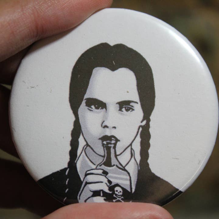 Raven Design - Wholesale Lapel Pin/Button - Wednesday Adams-Poisson //metal backed button 2.25 in 2