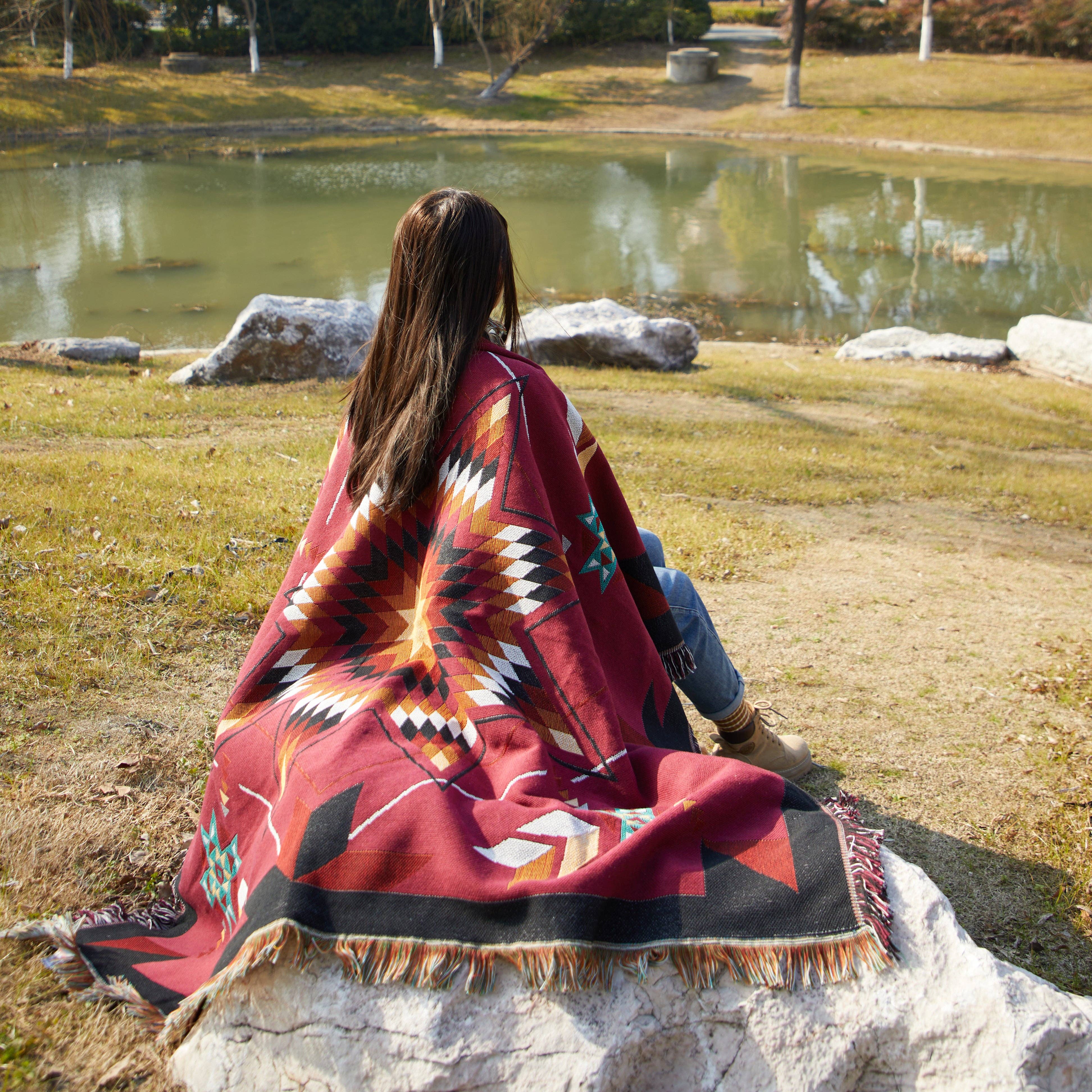 Linen Mart - Wholesale Throw Blanket - Woven Native Star Throw13