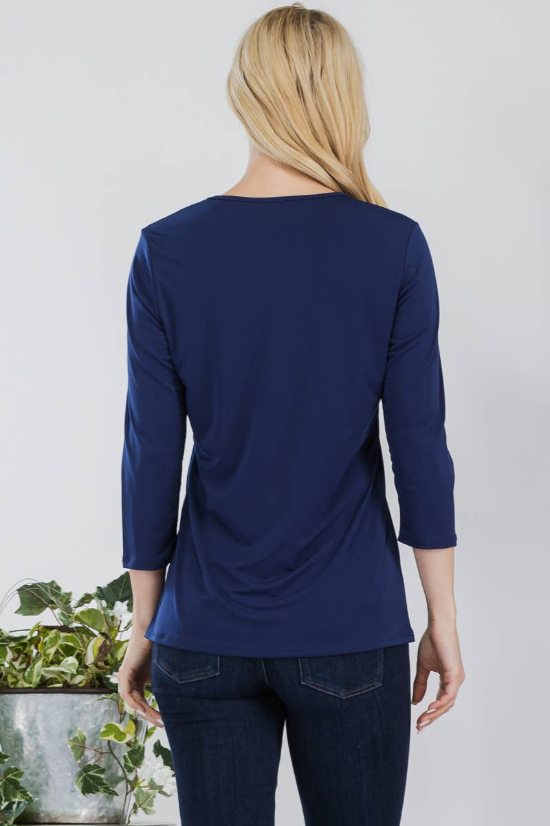 Celeste Clothing - Venta al por mayor Camiseta - Mujer - TOP DE CAPAS SIN ARRUGAS CON MANGAS 3/4 -CT1321435