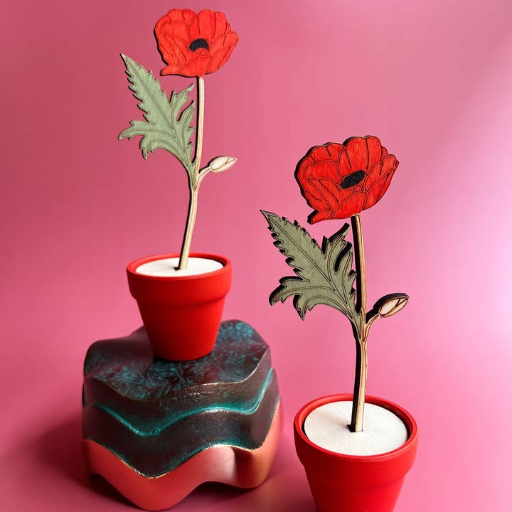 Hand Painted Wooden Flower- Poppy for wholesale by Cate Paper Co.
