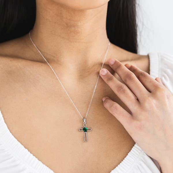 Bottled Up Designs - Wholesale Pendant/Charm Necklace - Recycled Glass At The Cross Sterling Silver Cross Necklace