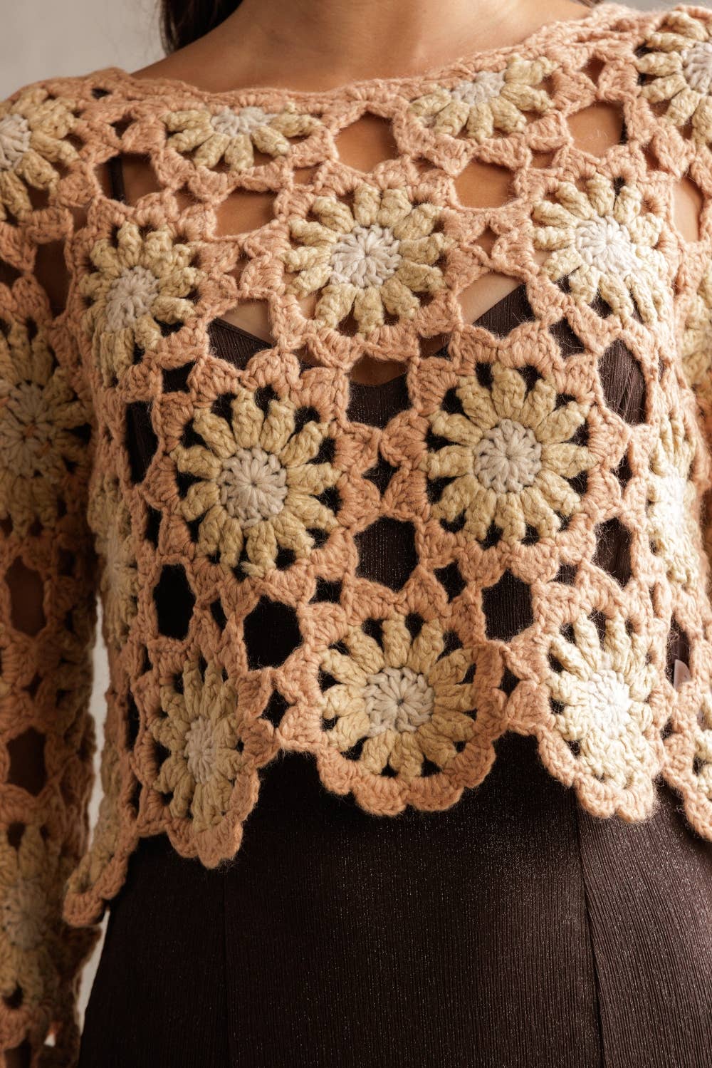 STORIA - Wholesale Knit Sweater - Women's - JT4104-1-CROCHET FLOWER LONG SLEEVE CROP TOP7