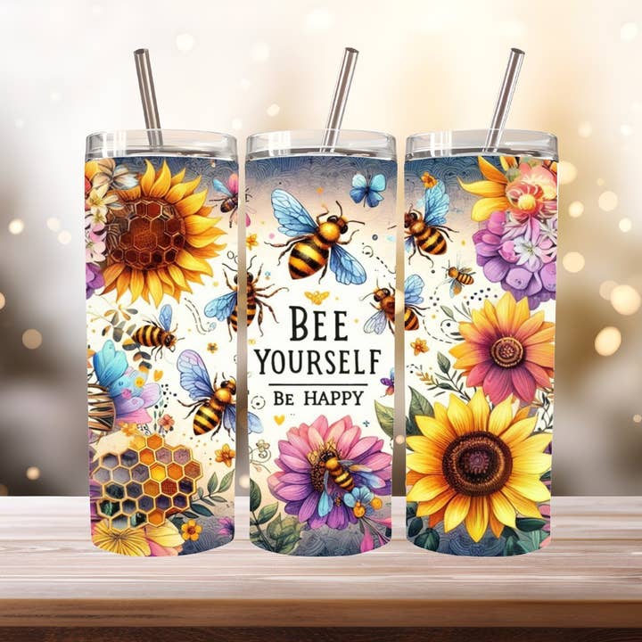 Gobelet Fleur "Bee Yourself", 20 oz. Acier Inoxydable pour la vente par Stencil Art Canada
