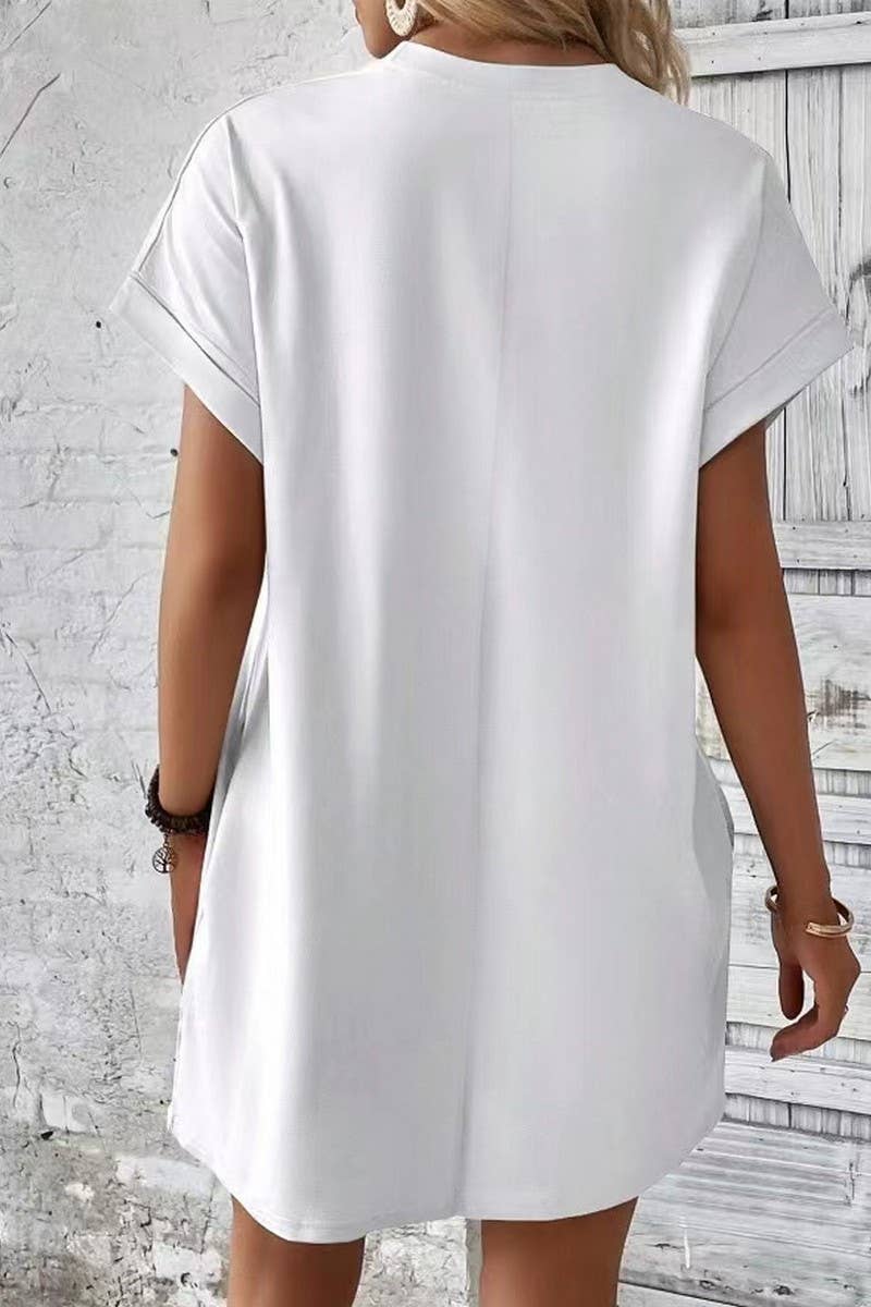 NINEXIS - Vente Robe – femme - CWDSD3628_ROBE COURTE À COL ROND ET POCHES AMPLES DE COULEUR UNIE3