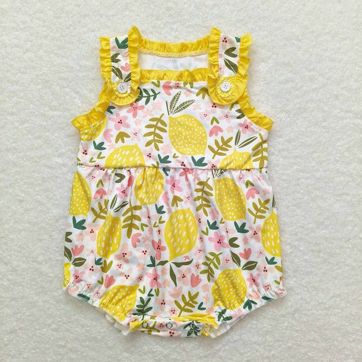 Baby Infant Girls Lemon Buttons Summer Rompers for wholesale by Aier Wholesale