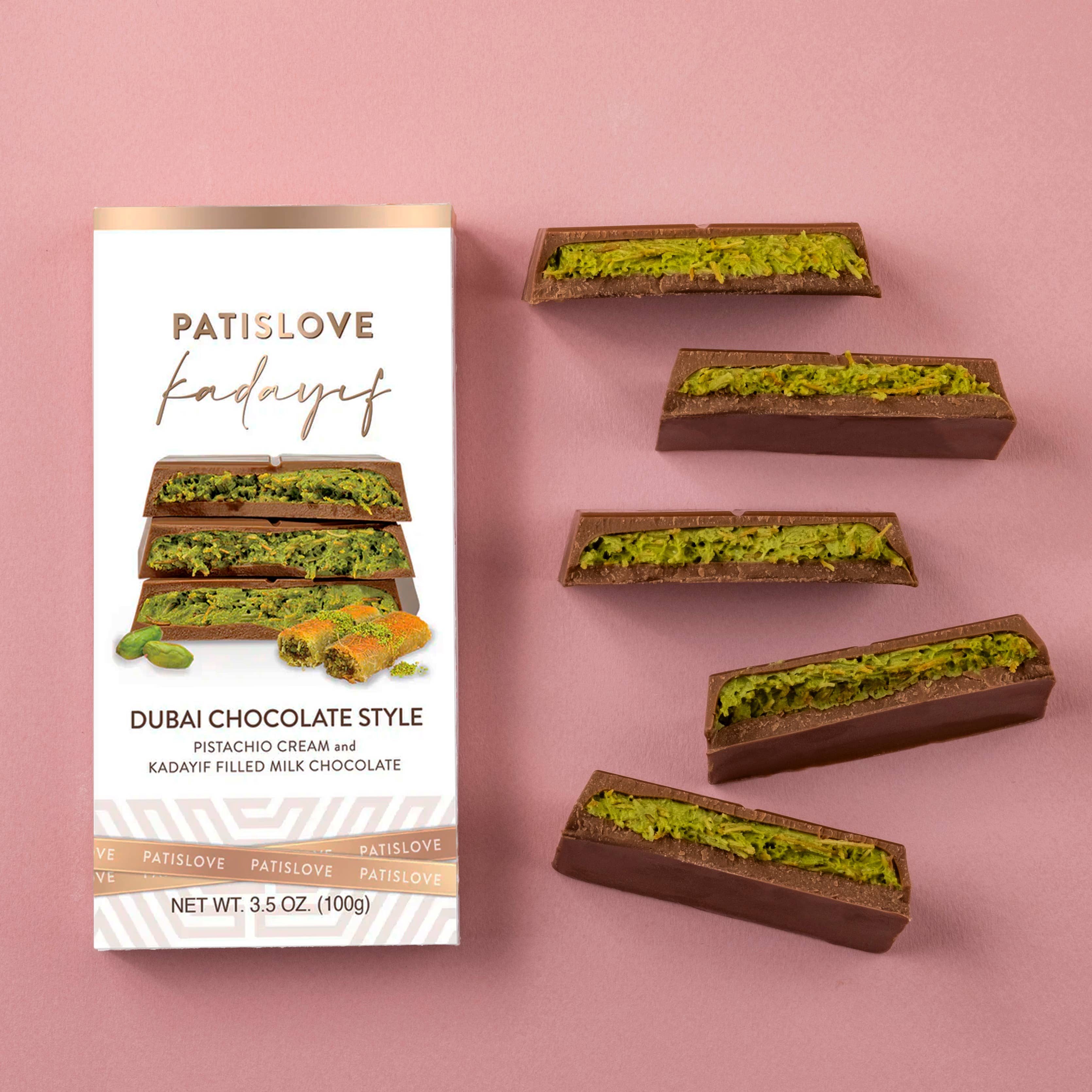 Patislove - Wholesale Chocolate Bar - Pistachio & Kadayif Milk Chocolate, 100G4