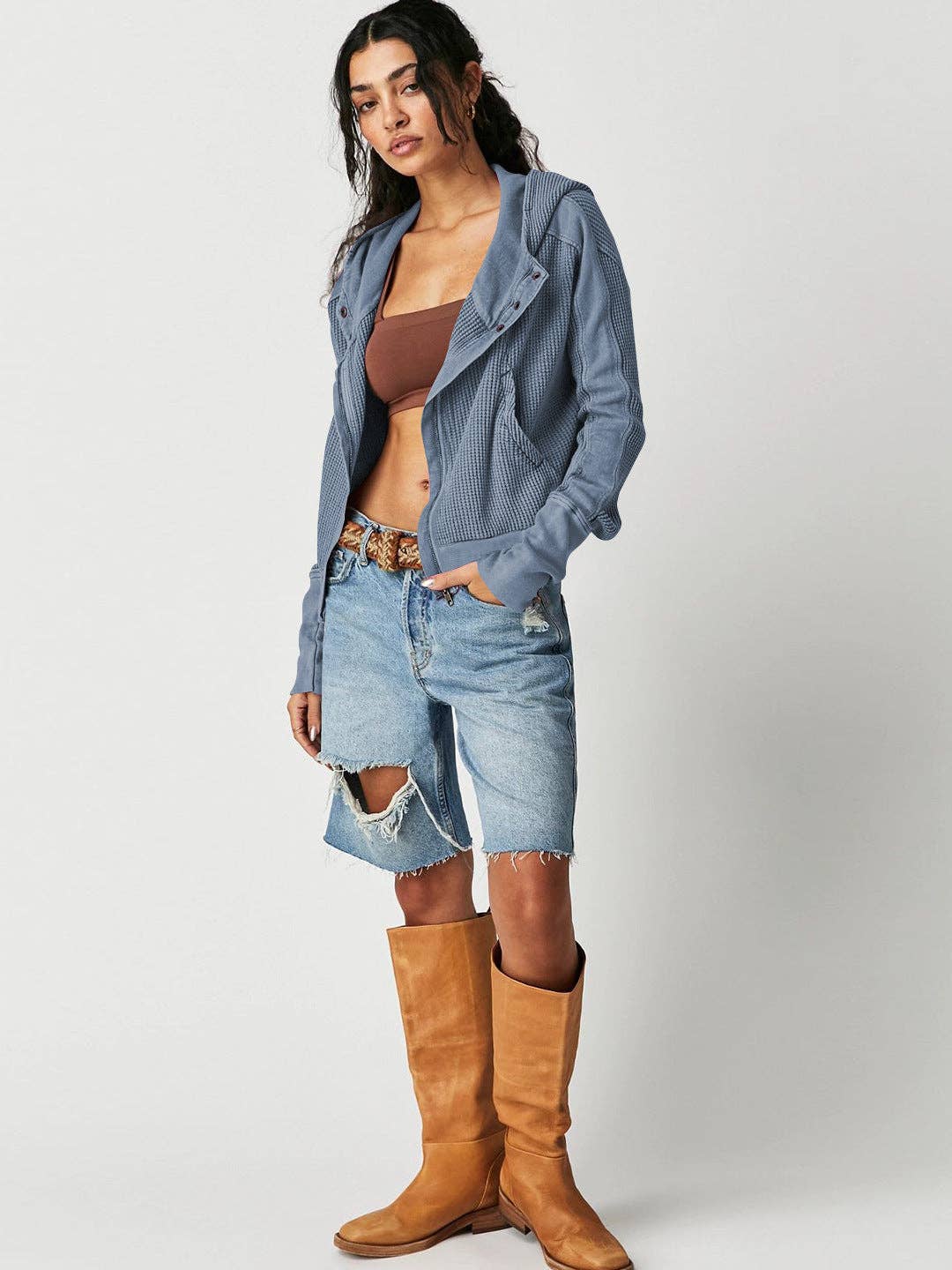 Sweetkama - Vendita all'ingrosso Giacca - Donna - Giacca donna casual con cappuccio e zip frontale, modello EWLA12