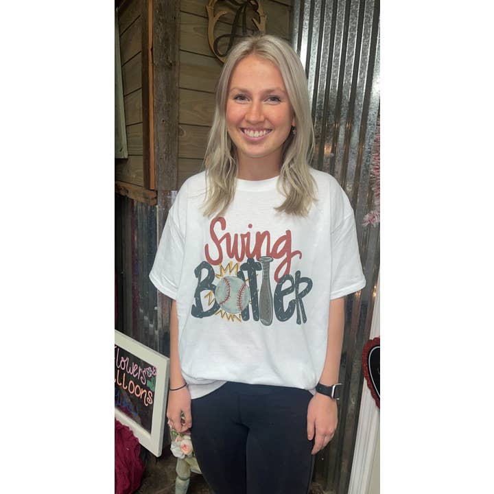 Swing dej på hvid T-shirt for engroshandel hos Cypress Slough Outfitters