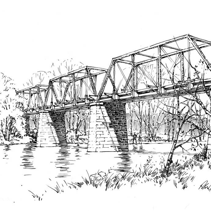 James River C&O Bridge - Ink Sketch for wholesale by Peter Giraudeau