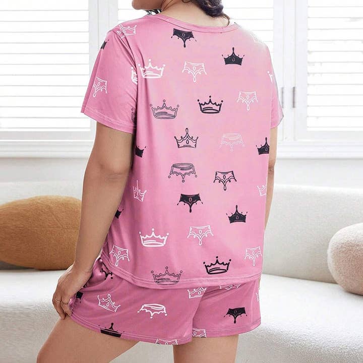 Basis Fancy - Wholesale Sleepwear Set - Women's - Women Fashion Casual Plus Size Printed T-Shirt Loose Shorts Pajamas Two-Piece Set12