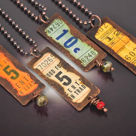 Random Vintage Look Ticket Necklace for wholesale by CB&CO