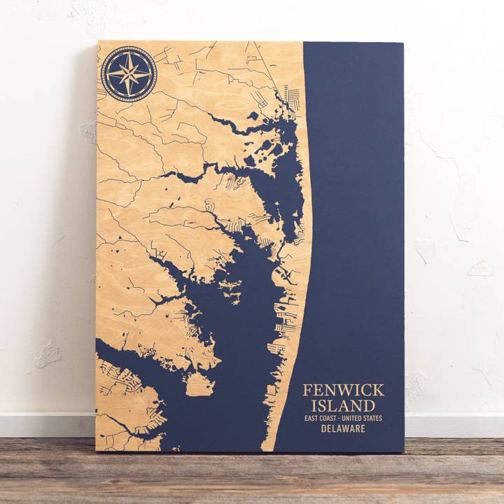 Fenwick Island, Delaware Maryland Mapa costeiro dos EUA por atacado de Benoit's Design Co.