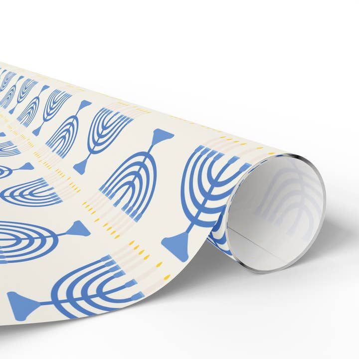 Lokipawz - Wholesale Flat Wrap - Hanukkah Menorah Wrapping Paper1