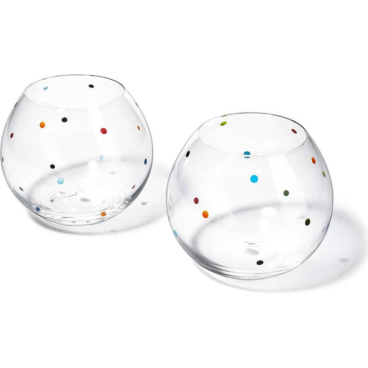 The Wine Savant / Khen Glassware - Wholesale Wine Glass - Polka Dot Set of 2 Stemless Bubble Wine Glasses 16 oz