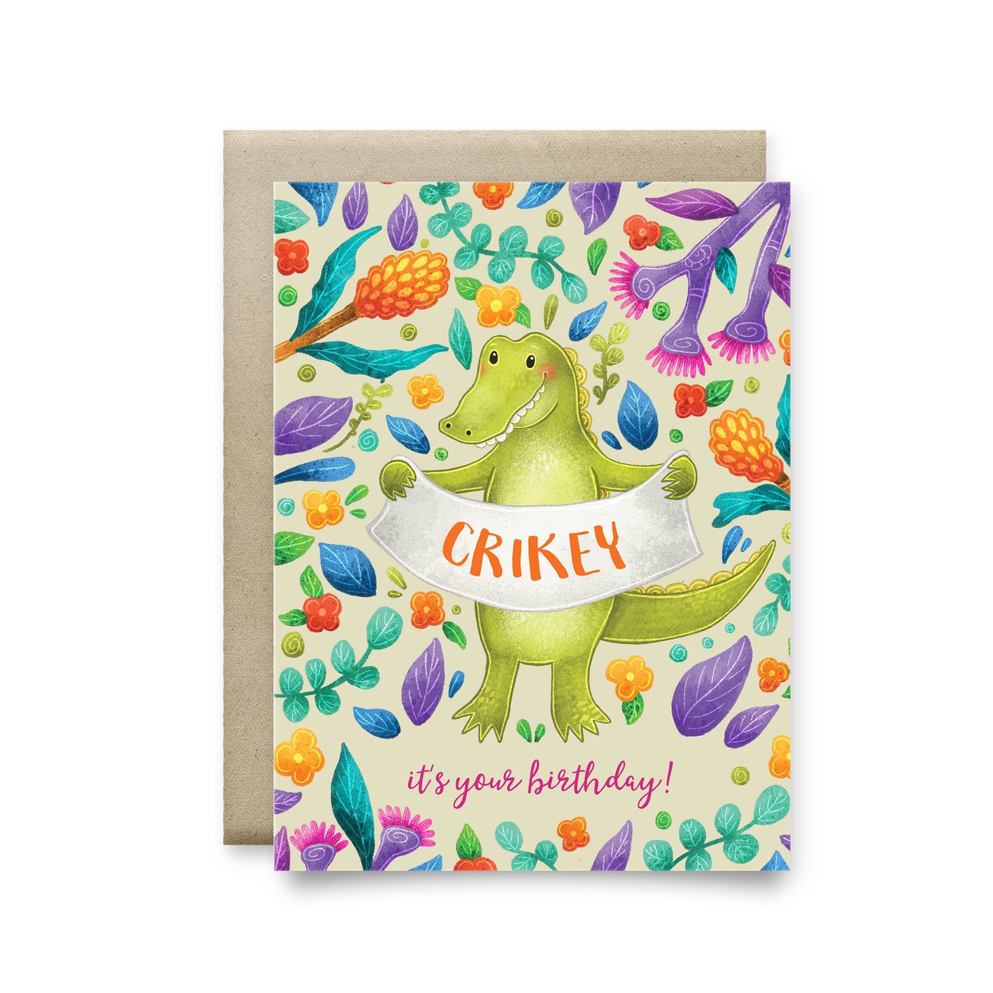 Stray Leaves - Wholesale Birthday Card - Australian animal Crocodile recycled birthday card