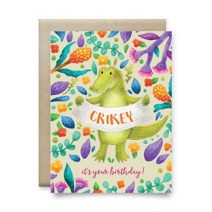 Australian animal Crocodile recycled birthday card for wholesale by Stray Leaves