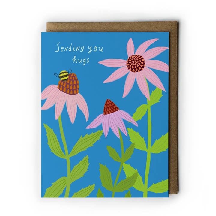 Honeyberry Studios - Wholesale Encouragement Card - Echinacea Sending Hugs Encouragement Greeting Card 0