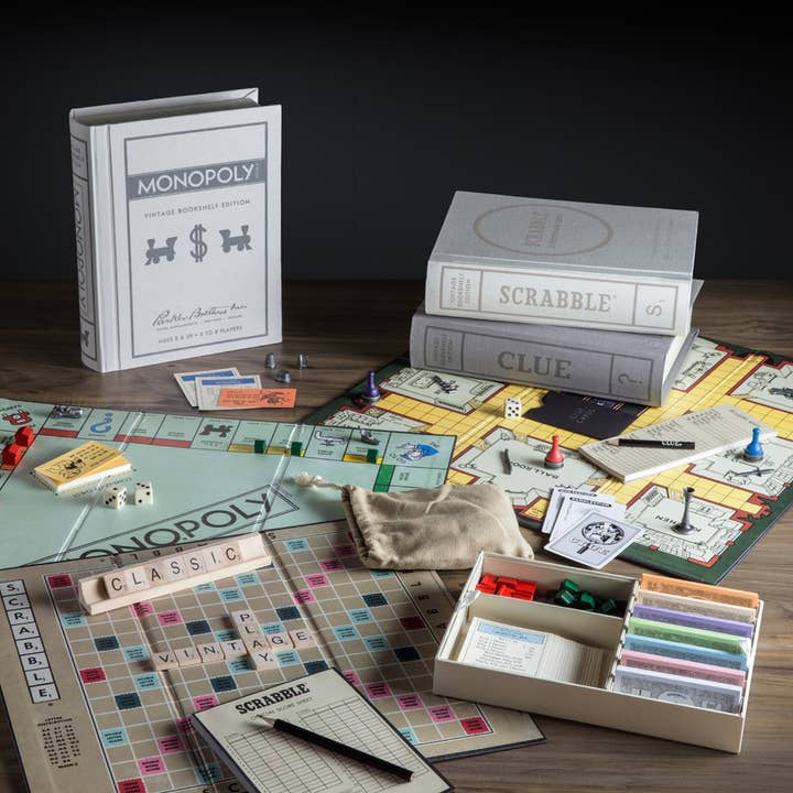 WS Game Company - Wholesale Board Game - Scrabble, Monopoly, Clue Vintage Bookshelf Assortment