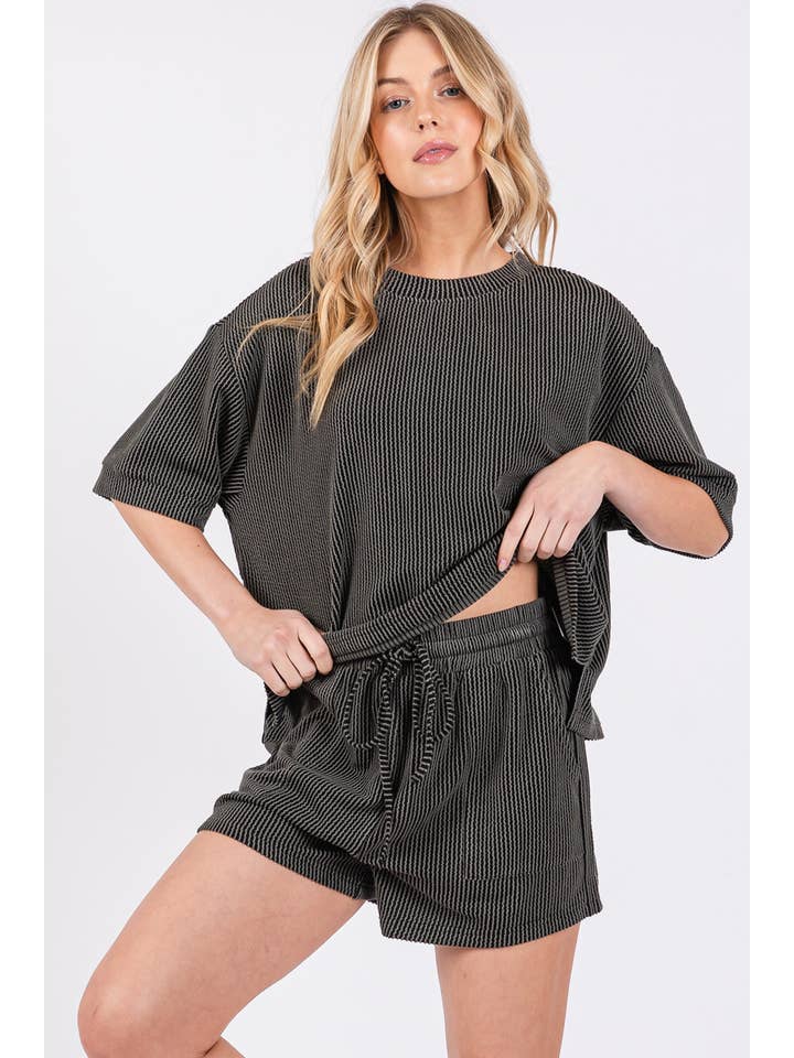 Sewn and Seen - Wholesale Lounge Set - Women's - RIBBED ROUND NECK TOP AND SHORTS SET54