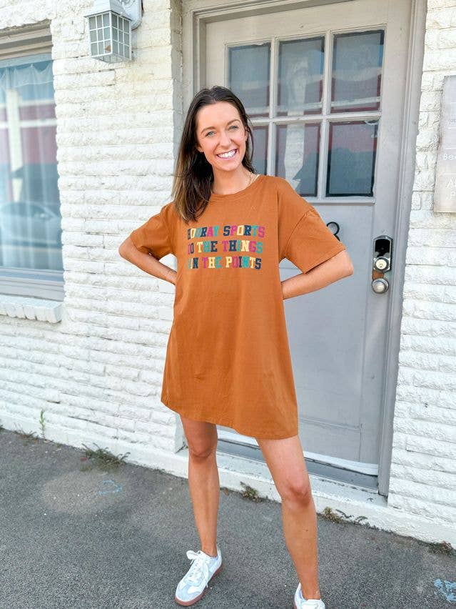 Hooray Sports Rust T-shirt Dress for wholesale by GRACE+EMMA by Southern Grace