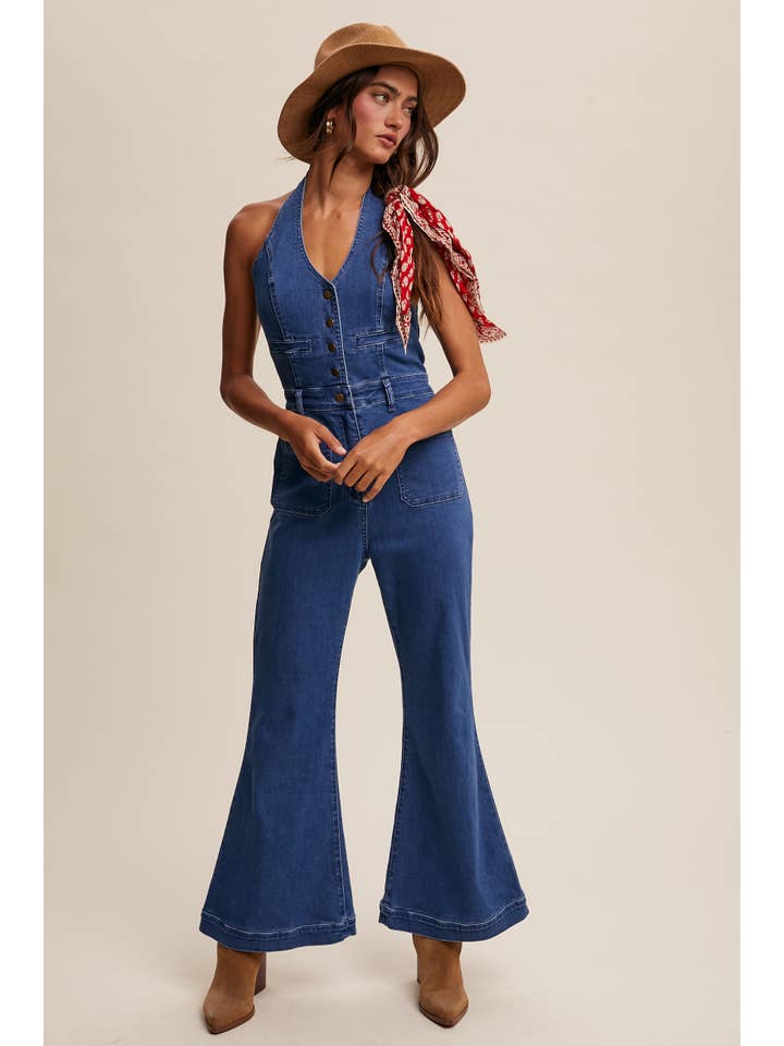 Denim Tuta in denim con scollo all'americana in vendita all'ingrosso su Faire