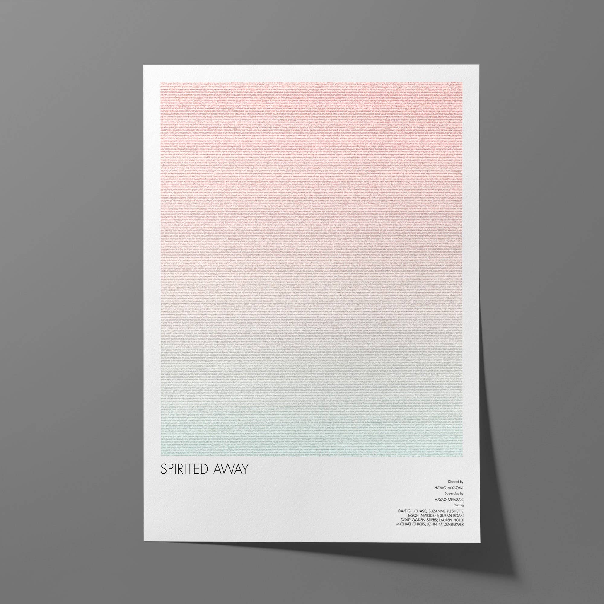 Fade Out Prints – Impressão artística por atacado – Spirited Away Roteiro Poster do Filme1