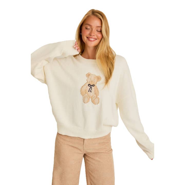 Apolline - Wholesale Knit Sweater - Women's - Long Sleeve Crew Neck Teddy Bear Graphic Sweater6