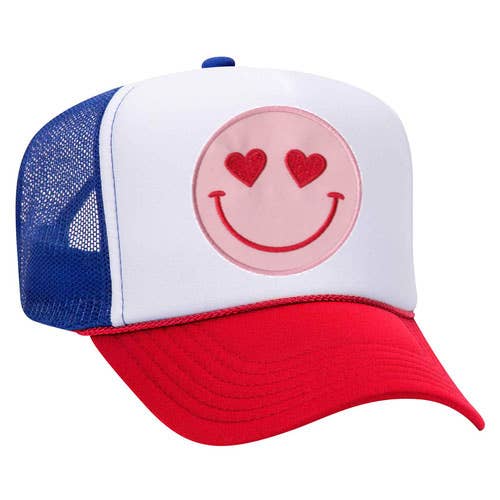 Confettees Happy Heart Trucker Hat - Red White & Blue for wholesale by Confettees