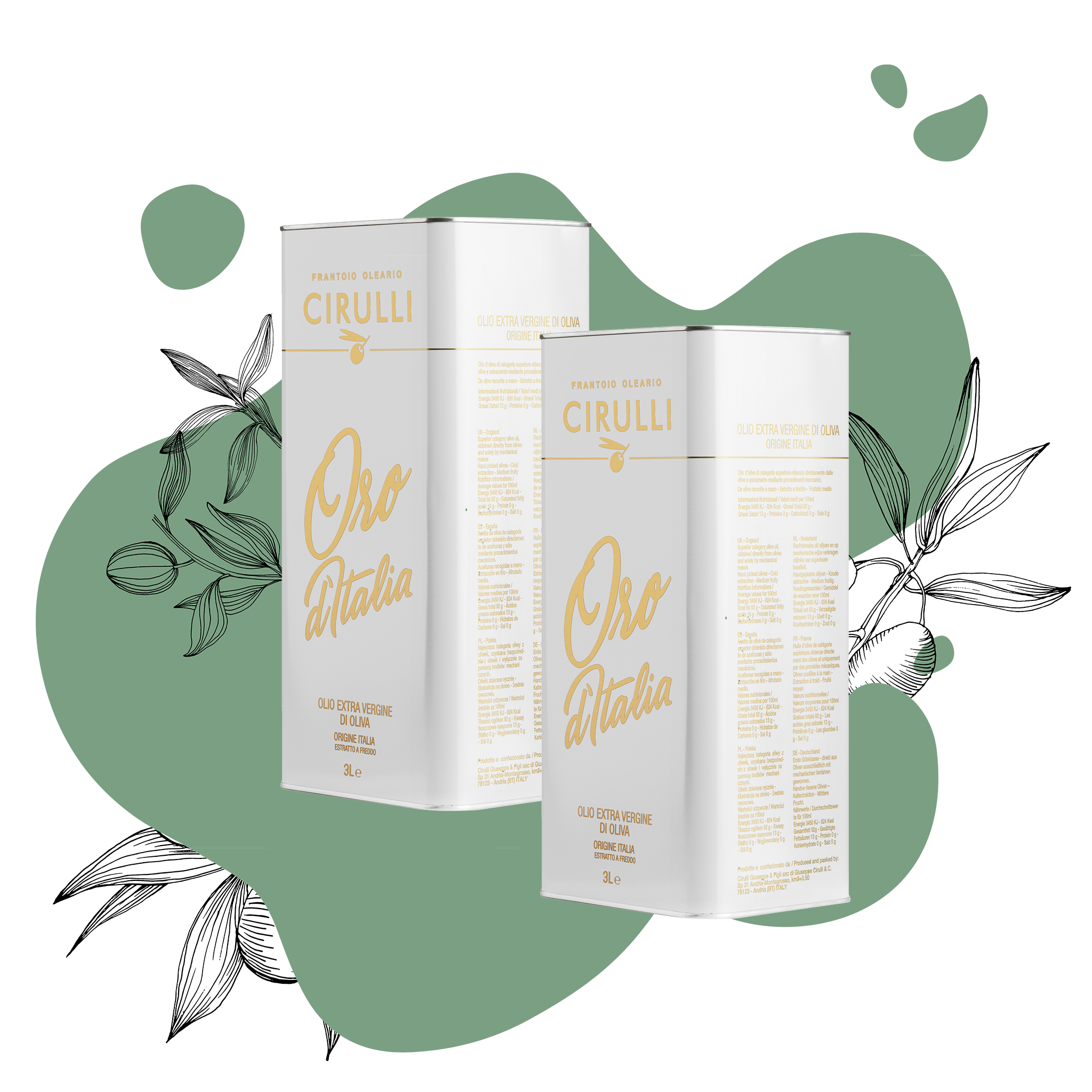 Olio Cirulli - Wholesale Olive Oil - 2 Cans of EVO Oil • 2 X 3 Liters0