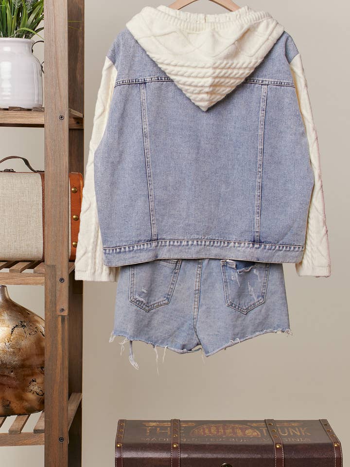 Cable Knit Sleeve Denim Jacket for wholesale on Faire1