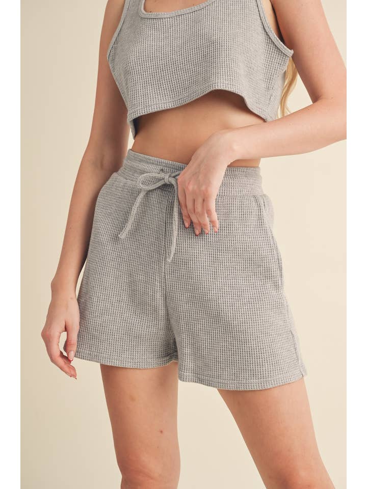KIMBERLY C - Wholesale Lounge set – Women's - Waffle Lounge Cropped Tank and Shorts Set7