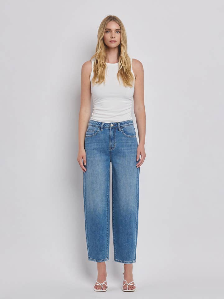 SUPER HIGH RISE BARREL LEG JEANS T6498 for wholesale by VERVET by FLYING MONKEY