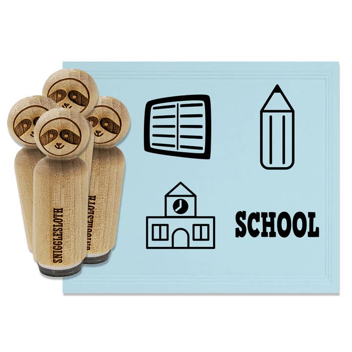 School Building Book Pencil Rubber Stamp Set for Stamping Crafting Planners for wholesale by Sniggle Sloth