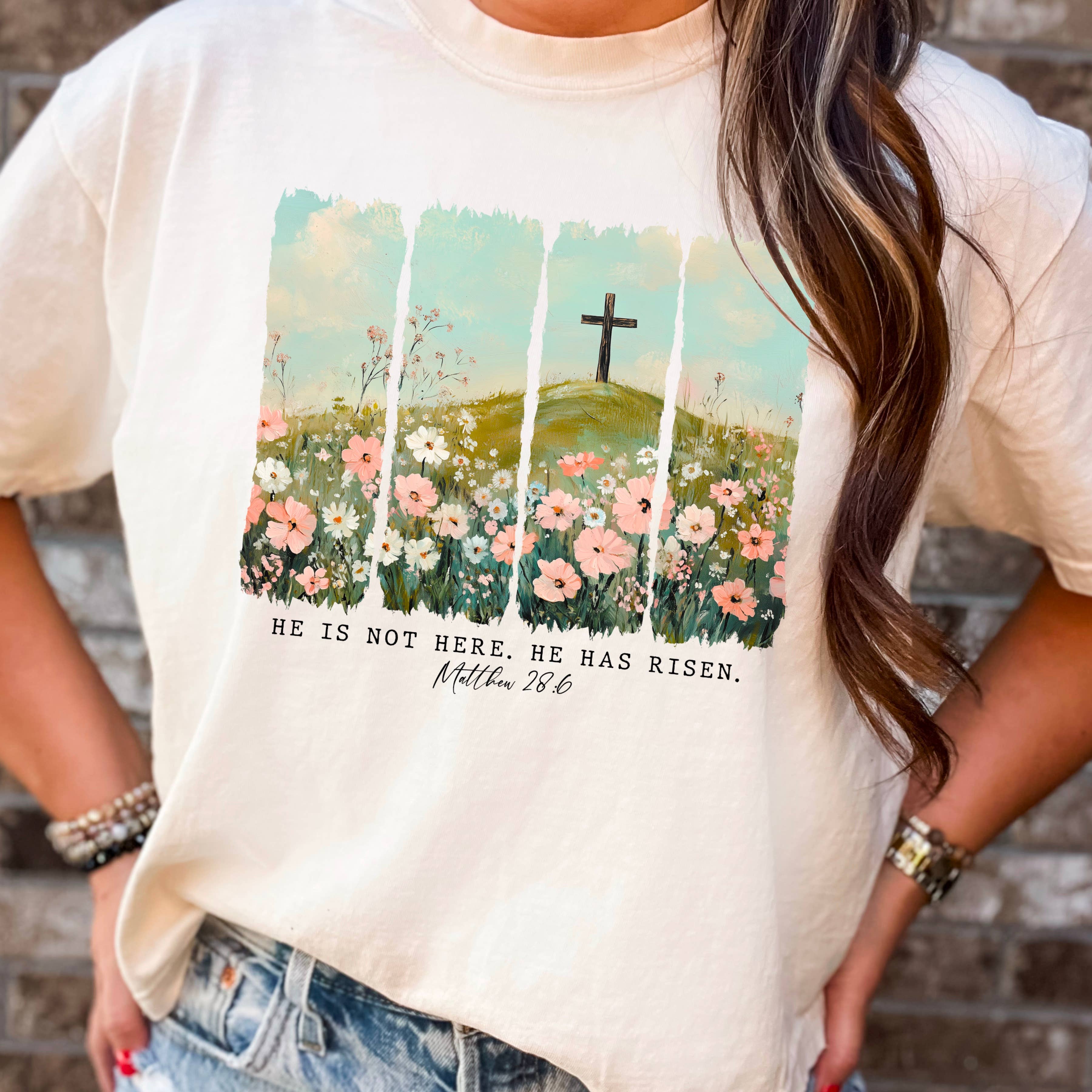 Shoppe SHC – wholesale T-shirt med logga - Dam – Han har uppstått | Påsktröja | Comfort Colors3