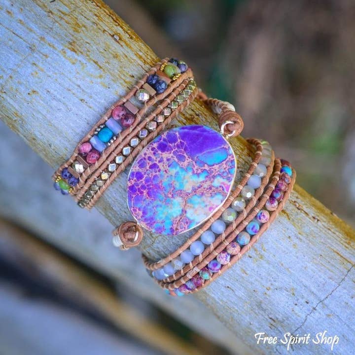 Free Spirit Shop - Wholesale Beaded Bracelet - Handmade Purple & Turquoise Jasper Wrap Bracelet