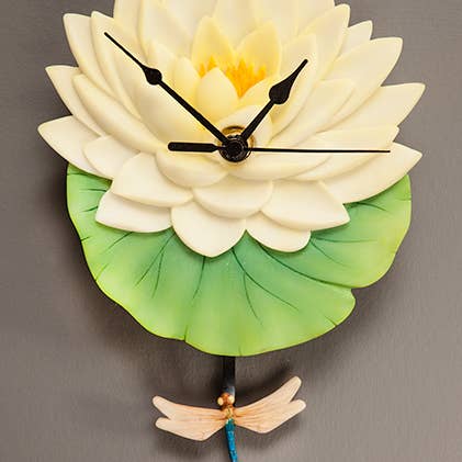 Ibis and Orchid Design - Wholesale Wall Clock - Water Lily & Dragonfly Pendulum Clock