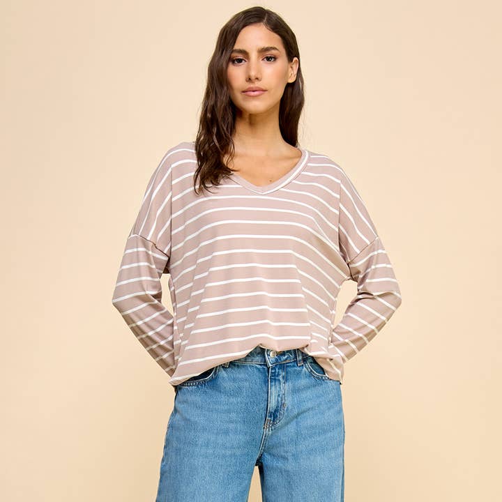 Les Amis - Wholesale Knit Top - Women's - Striped V-Neck Knit Top3