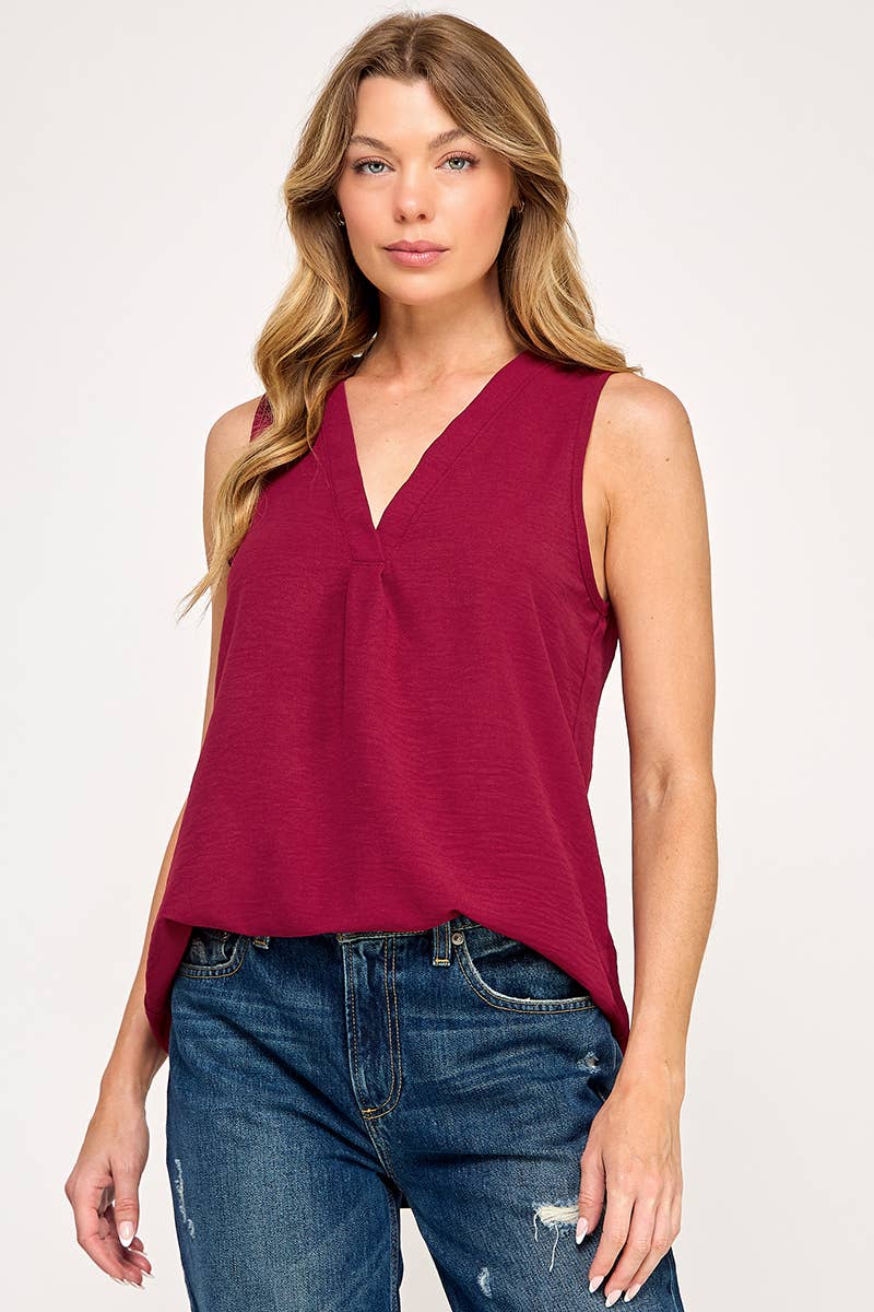 FSL Apparel - Wholesale Blouse - Women's - ST1560 - SOLID WOVEN V-NECK WORK WEAR CASUAL TOP30