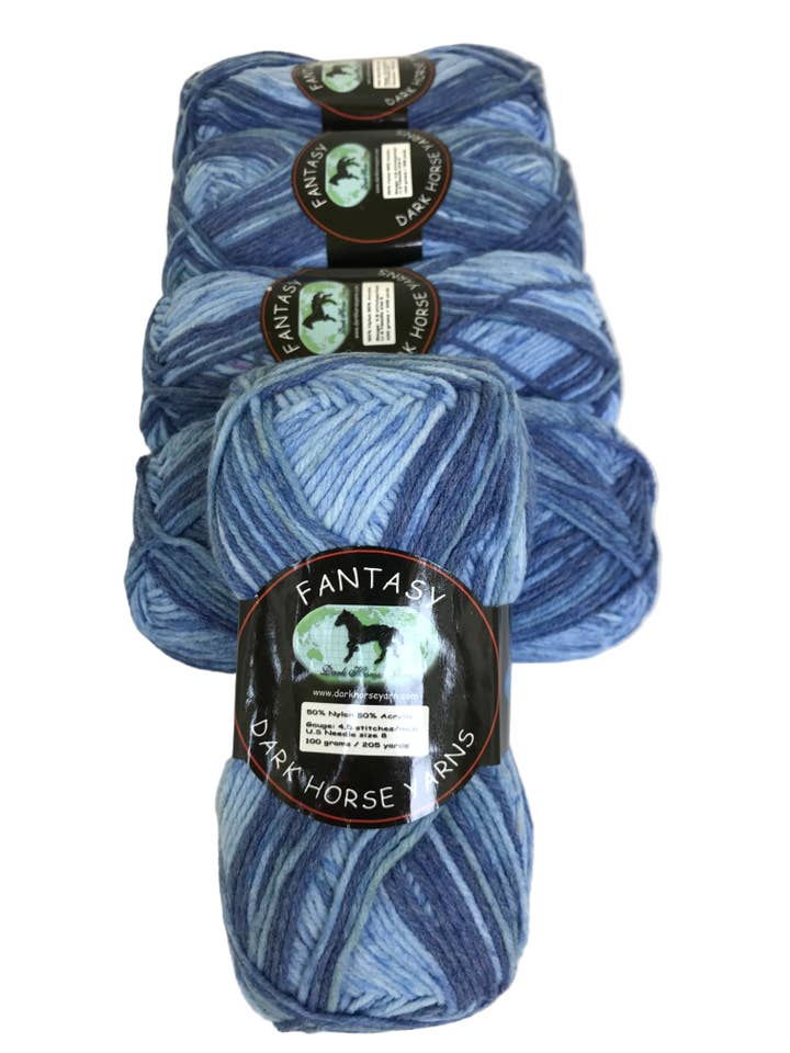 Dark Horse Yarns Fantasy #63 DL2098 Blue Jeans Multi Nylon Acrylic Blend Yarn 100 Gram 205 Yards Skein for wholesale by Garmy Books