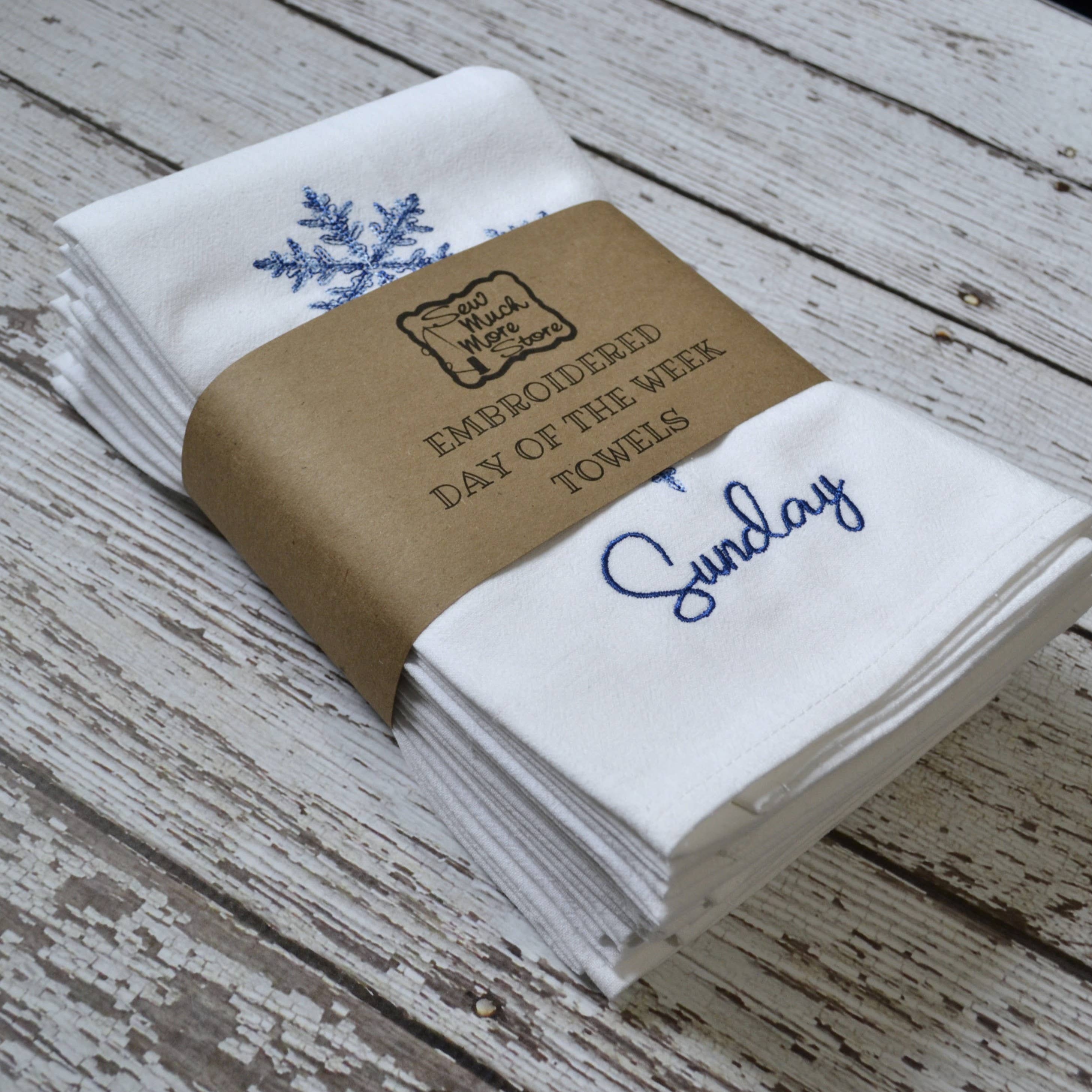SewMuchMoreStore - Wholesale Tea Towel - Embroidered Day of the Week Towels - Snowflakes, 7 Pack0