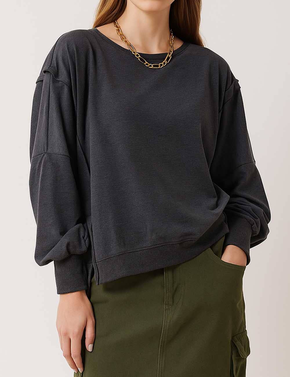 Sweetkama – wholesale Sweatshirt - Dam – Enfärgad oregelbunden Slouchy tröja för damer SKT3854