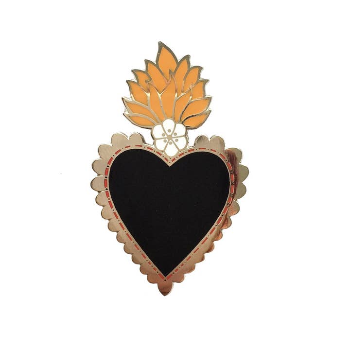 Mexican Heart Enamel Pin Badge - Black/Silver for wholesale by Cousins Collective