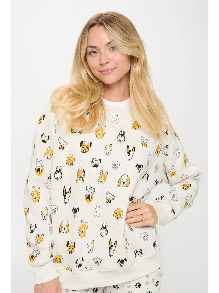 SM WARDROBE - Wholesale Sweatshirt - Women's - COLORFUL DOG HEAD PRINT SWEATSHIRT2