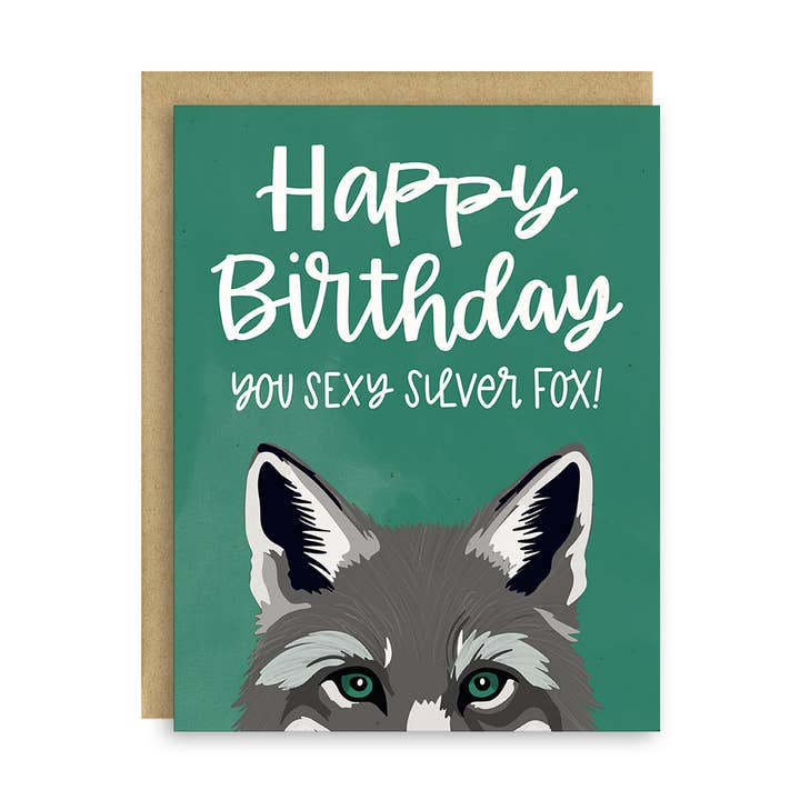 Silver Fox Birthday Card for wholesale by Little Lovelies Studio